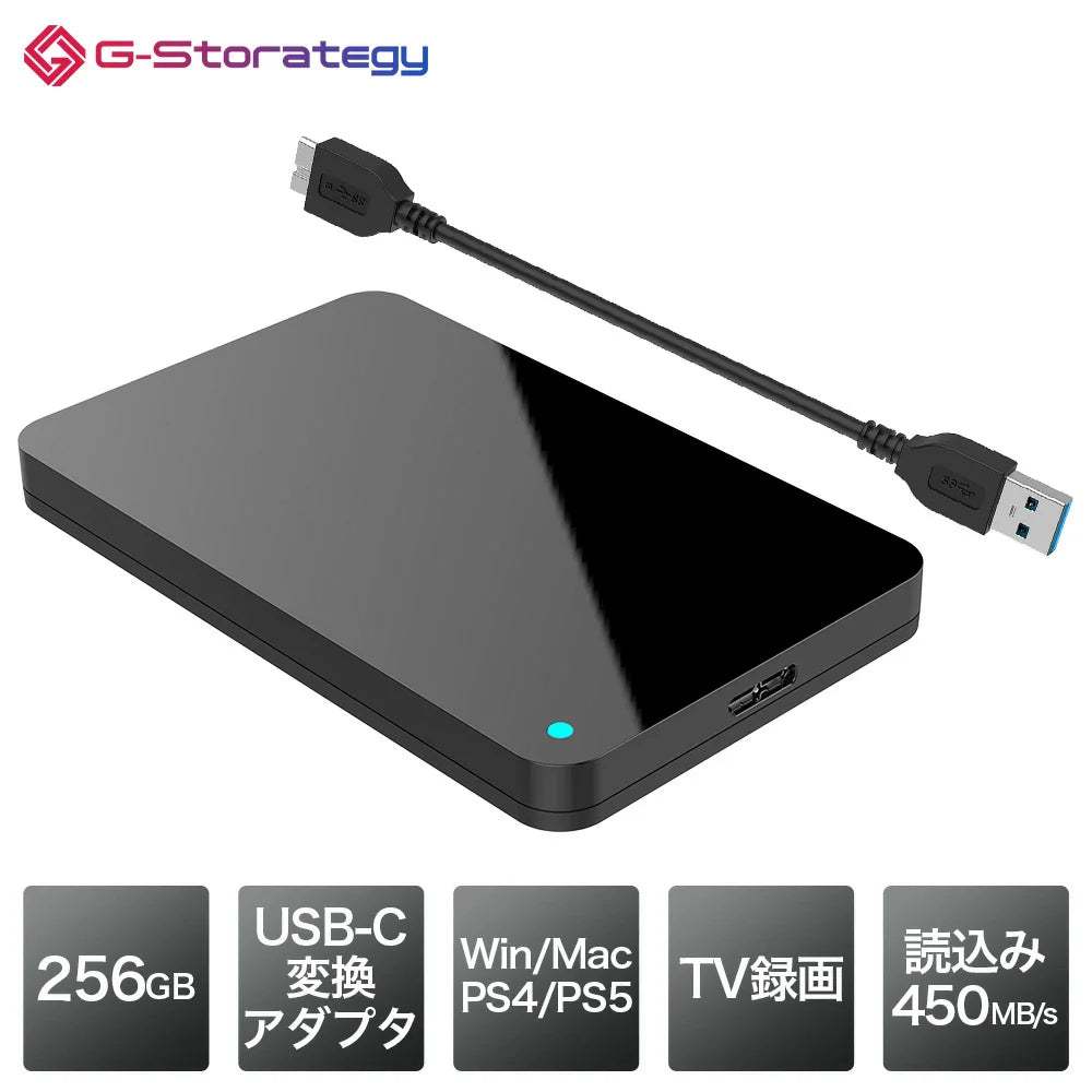 G-Storategy 外付け SSD 256GB コンパクト PS5 PS4対応 USB3.2 Gen1 ブラック GS66025EX-BK