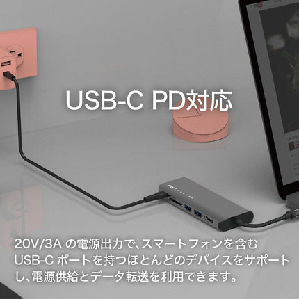 【公式】Type-Cハブ iPhone15対応 Portable 6 in 1 USB-C Hub USB-C PD最大100W対応 HDMIポート最大4K@30Hz対応 デュアルUSB-Aポート USB3.1高速転送対応 ギガビット イーサネット SDカードスロット Feeltek HCM006AP2F