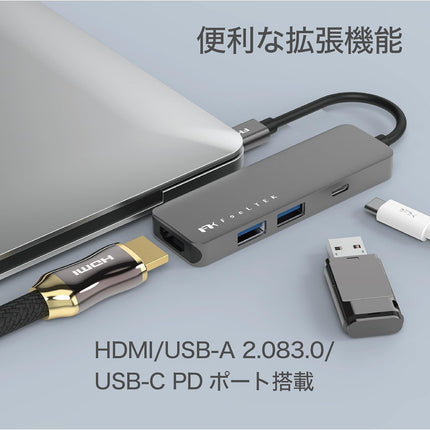 Type-Cハブ iPhone15対応 Portable 4 in 1 USB-C Hub USB-C PD最大100W対応 HDMIポート最大4K@30Hz対応 デュアルUSB-Aポート搭載 Feeltek HCM004AP2F