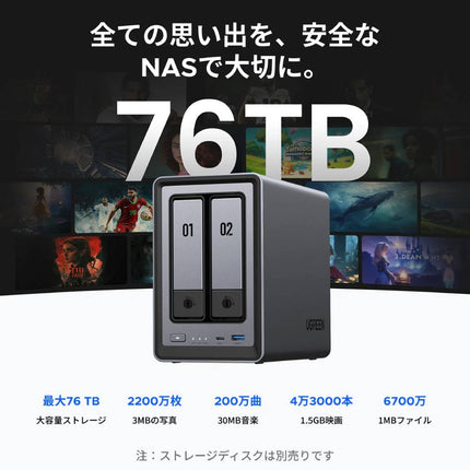 UGREEN NASync DXP2800｜2ベイ NASストレージ 最大76TB対応