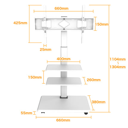 【公式】FFF テレビ台 テレビスタンド 壁掛け 32～70Vインチ対応 壁寄せ キャスター付き 耐荷重40kg ホワイト WHITE FFF-TVSTT3WWH