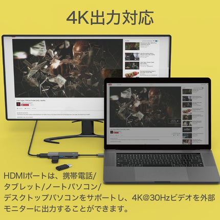 HCM005AP2F USB-C 5-in-1 ハブ｜4K HDMI対応・カードリーダー搭載