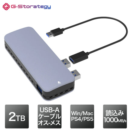 【公式】G-Storategy  外付け SSD 2TB コンパクト PS5 PS4対応 コンパクト USB3.2 Gen2 シルバー NV33502EX-GY