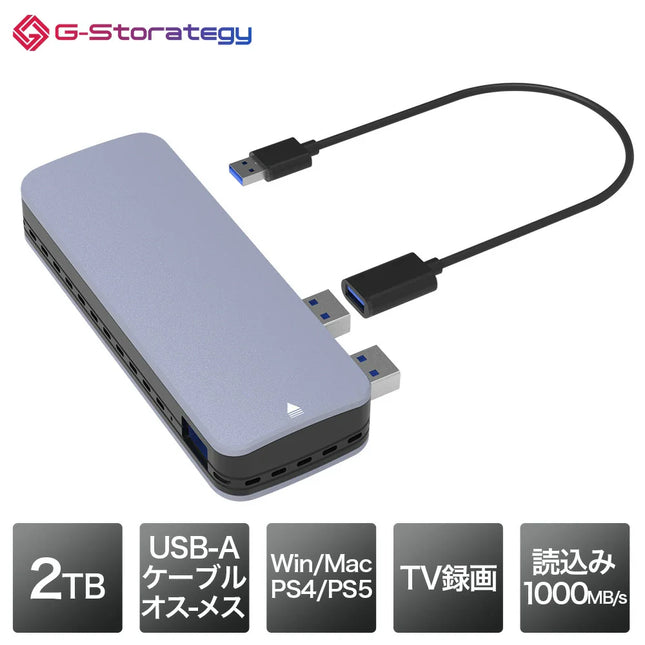 【公式】G-Storategy  外付け SSD 2TB コンパクト PS5 PS4対応 コンパクト USB3.2 Gen2 シルバー NV33502EX-GY