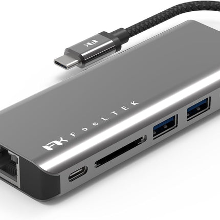 【公式】Type-Cハブ iPhone15対応 Portable 6 in 1 USB-C Hub USB-C PD最大100W対応 HDMIポート最大4K@30Hz対応 デュアルUSB-Aポート USB3.1高速転送対応 ギガビット イーサネット SDカードスロット Feeltek HCM006AP2F