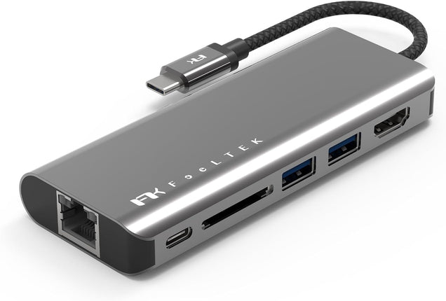 【公式】Type-Cハブ iPhone15対応 Portable 6 in 1 USB-C Hub USB-C PD最大100W対応 HDMIポート最大4K@30Hz対応 デュアルUSB-Aポート USB3.1高速転送対応 ギガビット イーサネット SDカードスロット Feeltek HCM006AP2F
