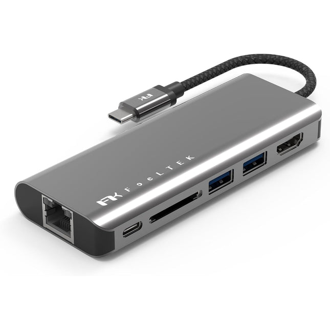 【公式】Type-Cハブ iPhone15対応 Portable 6 in 1 USB-C Hub USB-C PD最大100W対応 HDMIポート最大4K@30Hz対応 デュアルUSB-Aポート USB3.1高速転送対応 ギガビット イーサネット SDカードスロット Feeltek HCM006AP2F