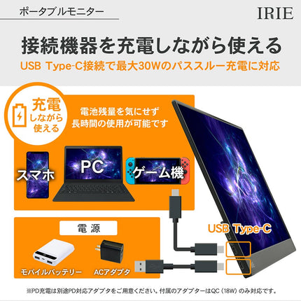【公式】IRIE ゲーミングモニター 15.6インチ リフレッシュレート 60Hz 1920x1080P フルHD HDR対応 FFF-LD1502