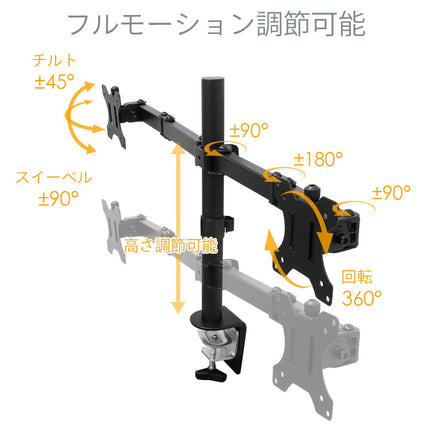 【公式】IRIE モニターアーム 2画面 デュアルディスプレイ 5軸 最大32インチ FFF-MX04