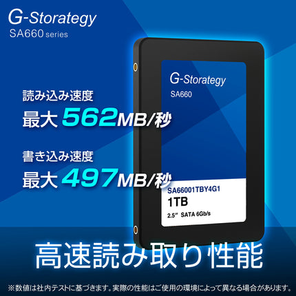 【公式】G-Storategy SSD 内蔵型 1TB 2.5インチ 読込速度 : 562MB/s 書込速度 : 497MB/s 3年保証 SA66001TBY4G1